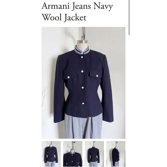 ~ Vintage RARE Armani Jeans Med Wool Military Jacket HTF Women's Button Up Lined - Picture 4 of 14